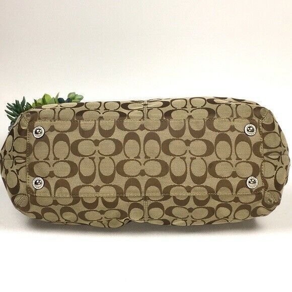 Soho Pleated Bone Leather F13742 Coach Signature Tan/Brown Canvas Shoulder Bag - Picture 3 of 7